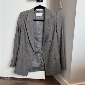 Babaton Heather Gray Double-Breasted Wool Blend Blazer
